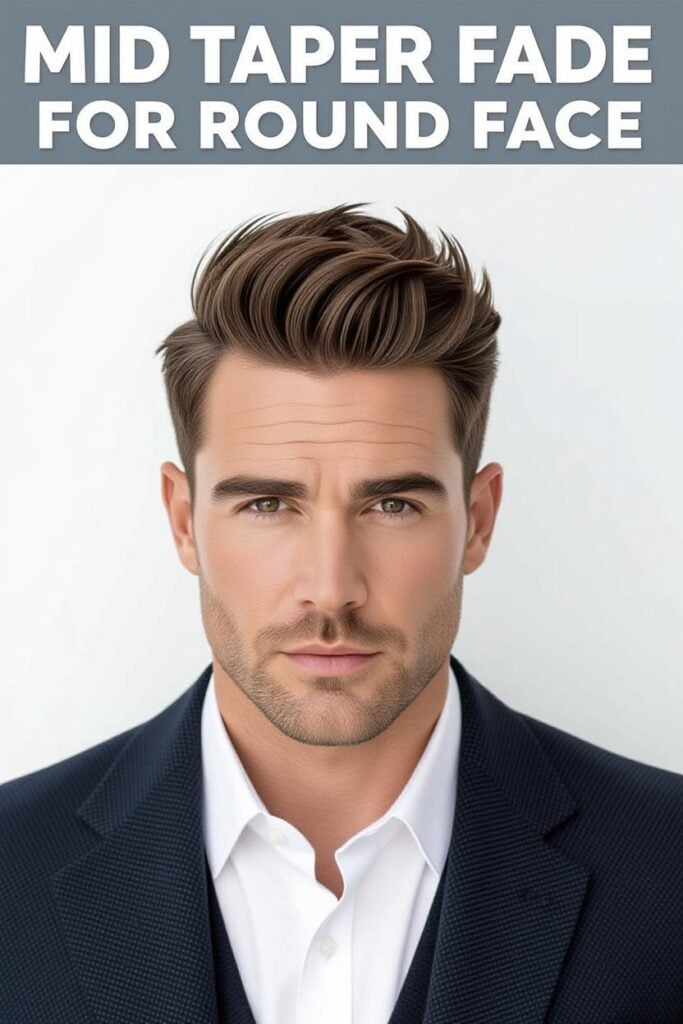 Mid Taper Fade: 35 Unique Styles for Men in 2025 Mid taper fade for round face, textured slimming hairstyle, versatile fit.