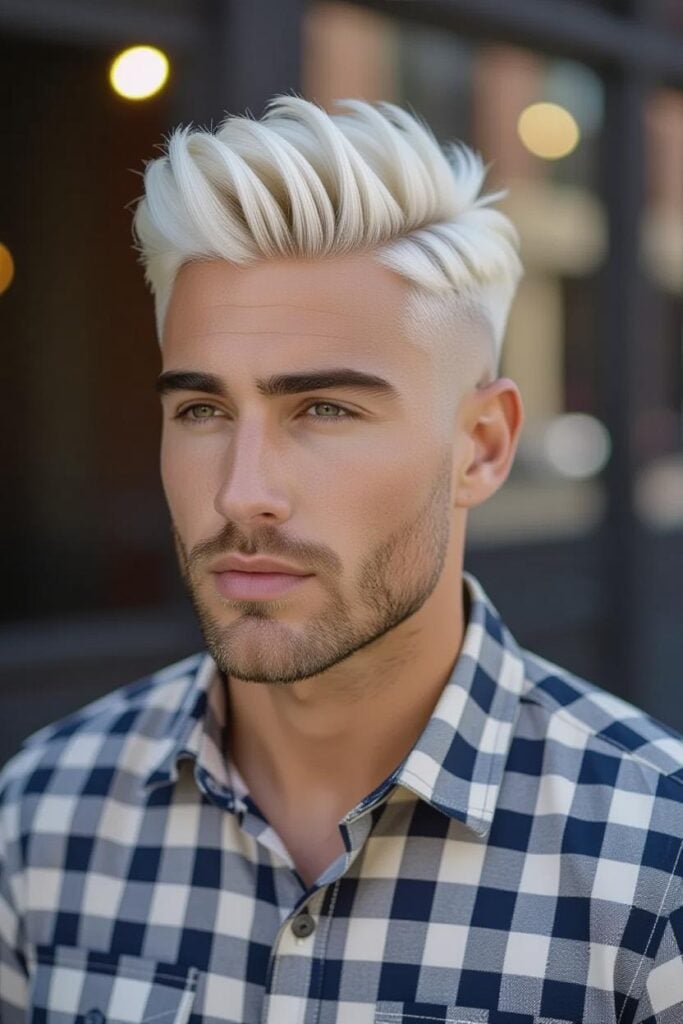 35 High Taper Fade haircuts for Men in 2025 A man with a taper fade alto, versatile top styled with cream and short tapered sides.