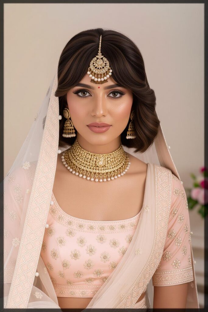 Bridal Hairstyles for Indian Weddings in 2025: Perfect Hair Styles on Lehenga, Saree & Gown Air Bangs with Matha Patti