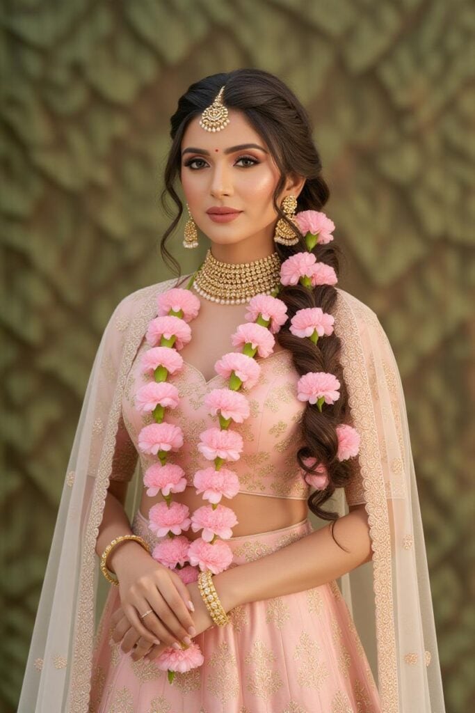 Bridal Hairstyles for Indian Weddings in 2025: Perfect Hair Styles on Lehenga, Saree & Gown Carnation Rescue Long Pink Choti