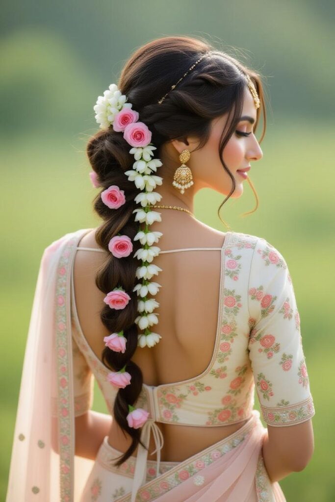Bridal Hairstyles for Indian Weddings in 2025: Perfect Hair Styles on Lehenga, Saree & Gown Cupcake Hued Gajra Juda