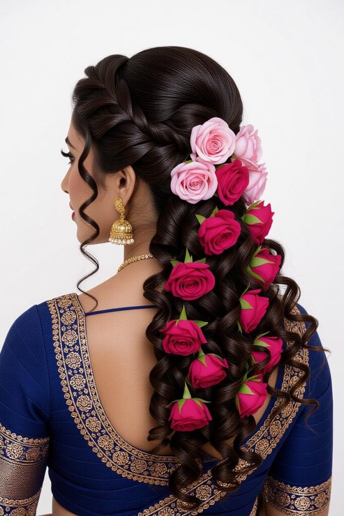 Bridal Hairstyles for Indian Weddings in 2025: Perfect Hair Styles on Lehenga, Saree & Gown Curly Haired Long Rose Choti
