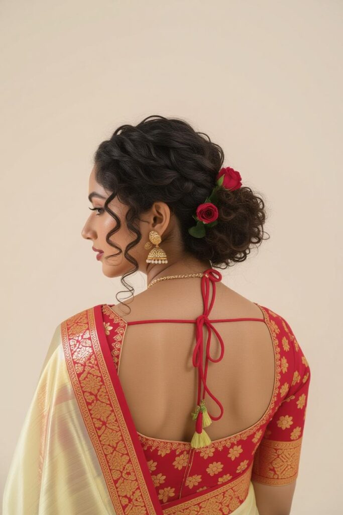 Bridal Hairstyles for Indian Weddings in 2025: Perfect Hair Styles on Lehenga, Saree & Gown Curly Pixie with Rose Bud