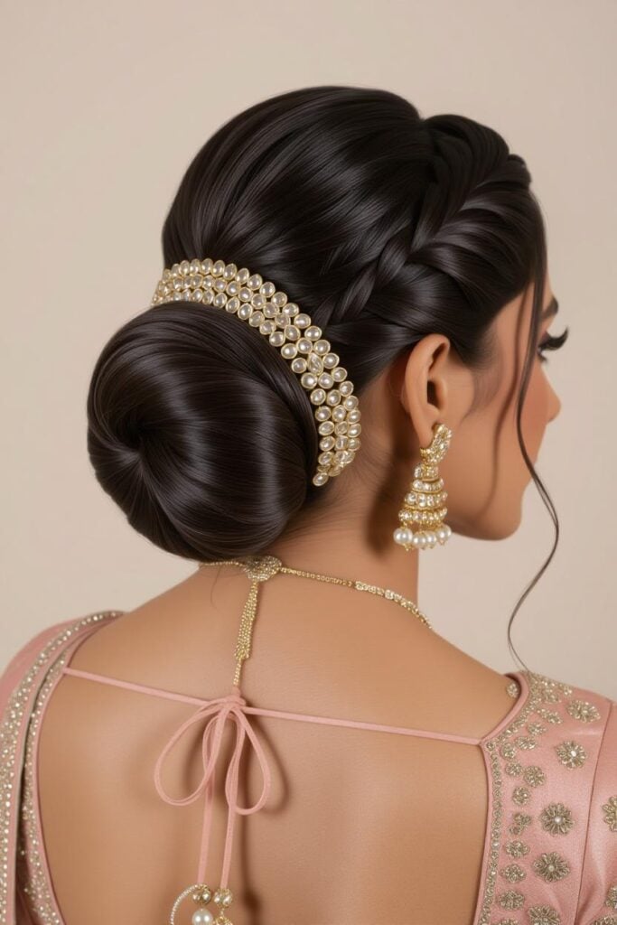 Bridal Hairstyles for Indian Weddings in 2025: Perfect Hair Styles on Lehenga, Saree & Gown Diamond Matha Patti Bun
