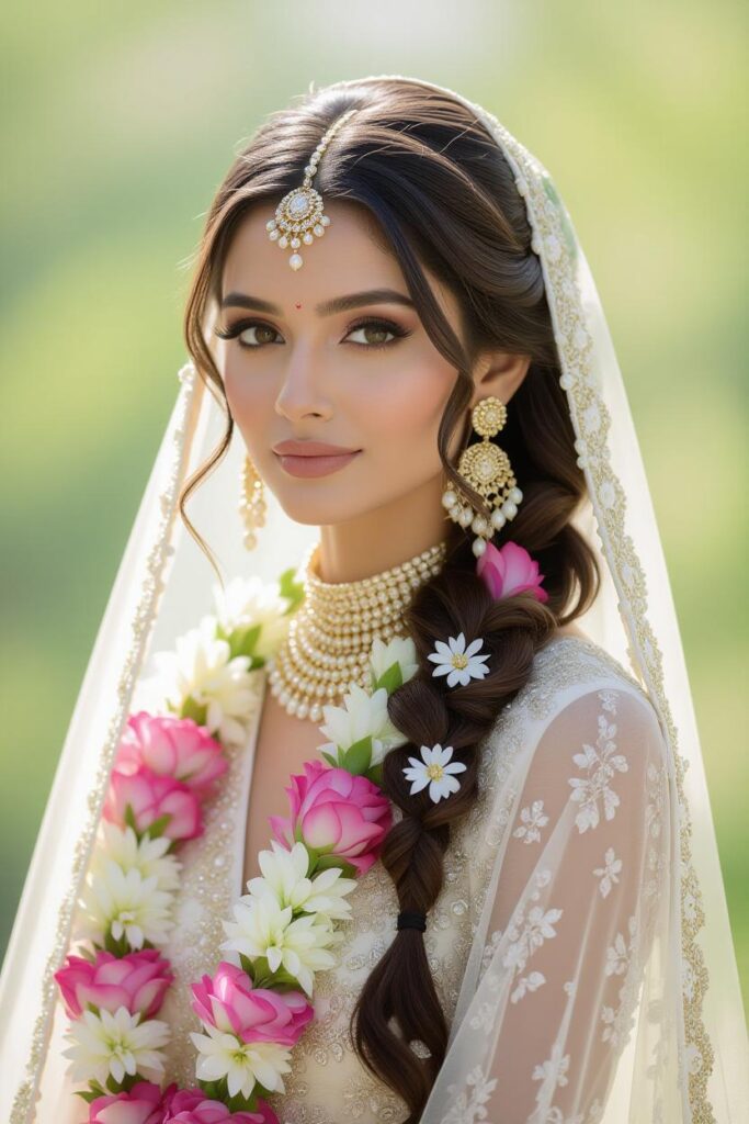 Bridal Hairstyles for Indian Weddings in 2025: Perfect Hair Styles on Lehenga, Saree & Gown Exceptional Floral Long Concoction