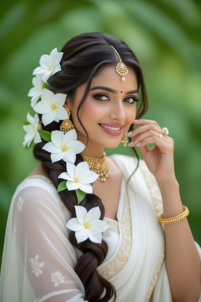 Bridal Hairstyles for Indian Weddings in 2025: Perfect Hair Styles on Lehenga, Saree & Gown Gardenia Feels Long Bloom Choti