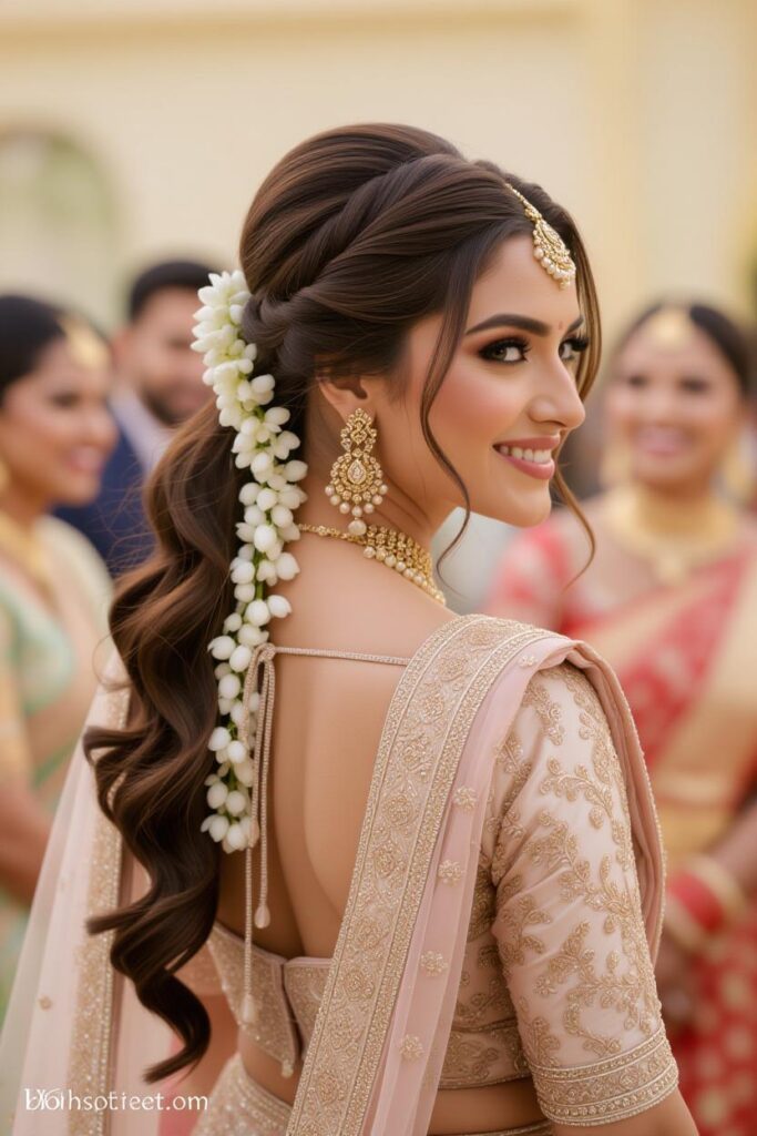Bridal Hairstyles for Indian Weddings in 2025: Perfect Hair Styles on Lehenga, Saree & Gown Gorgeous Low Gajra Choti Pony