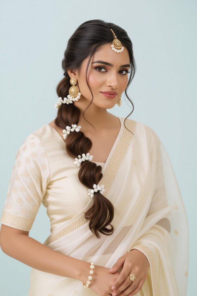 Bridal Hairstyles for Indian Weddings in 2025: Perfect Hair Styles on Lehenga, Saree & Gown Gorgeous Low Gajra Pony