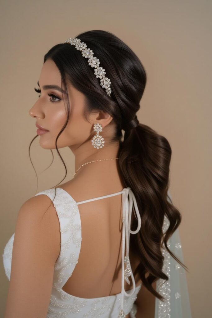 Bridal Hairstyles for Indian Weddings in 2025: Perfect Hair Styles on Lehenga, Saree & Gown Headband Low Pony Juda