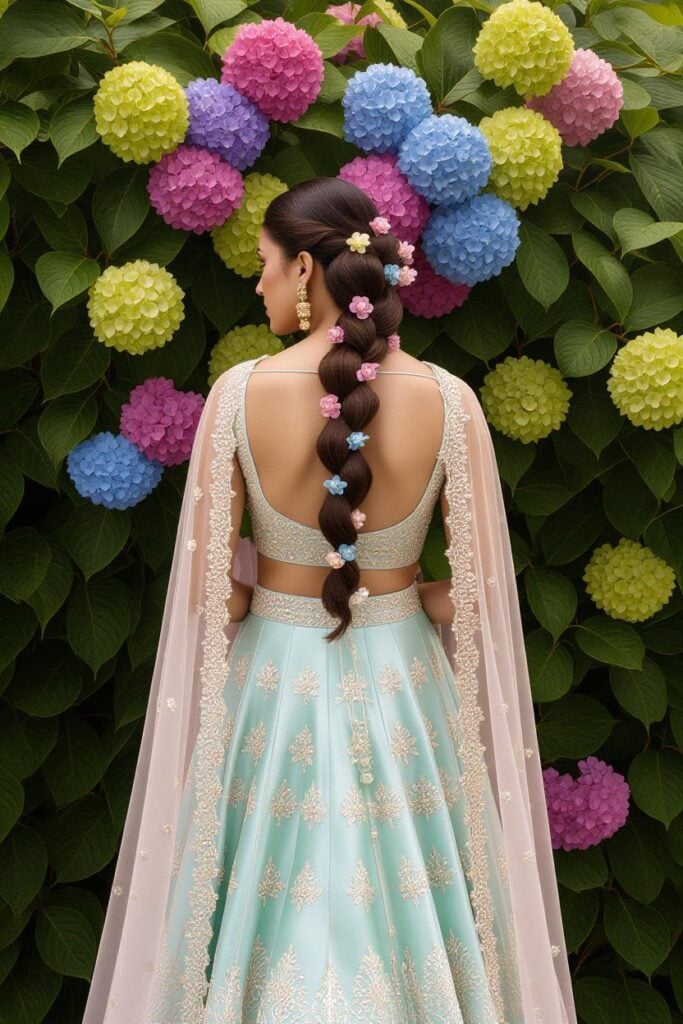 Bridal Hairstyles for Indian Weddings in 2025: Perfect Hair Styles on Lehenga, Saree & Gown Hydrangea Blooming Long Juda