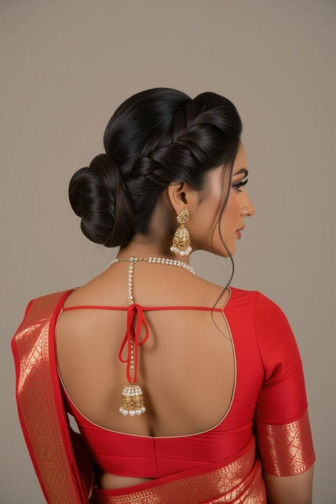 Bridal Hairstyles for Indian Weddings in 2025: Perfect Hair Styles on Lehenga, Saree & Gown Layered Necklace Enhanced Bun