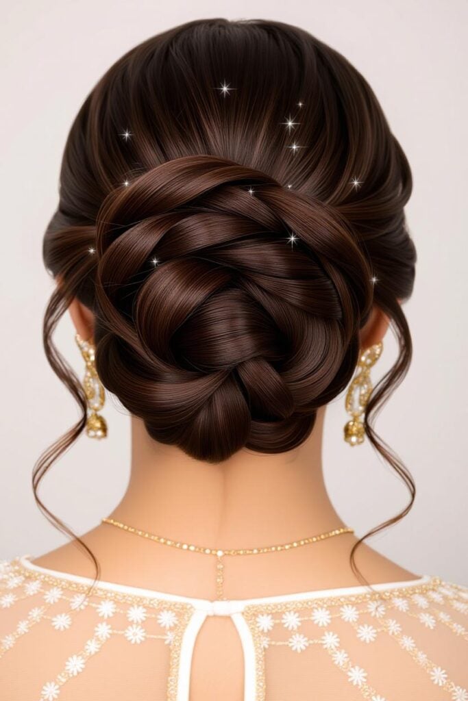 Bridal Hairstyles for Indian Weddings in 2025: Perfect Hair Styles on Lehenga, Saree & Gown Minimal Sparkle Curl Bun