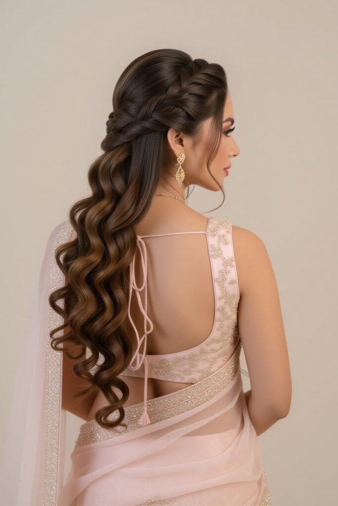 Bridal Hairstyles for Indian Weddings in 2025: Perfect Hair Styles on Lehenga, Saree & Gown Minimal Sparkle Long Curl Braid