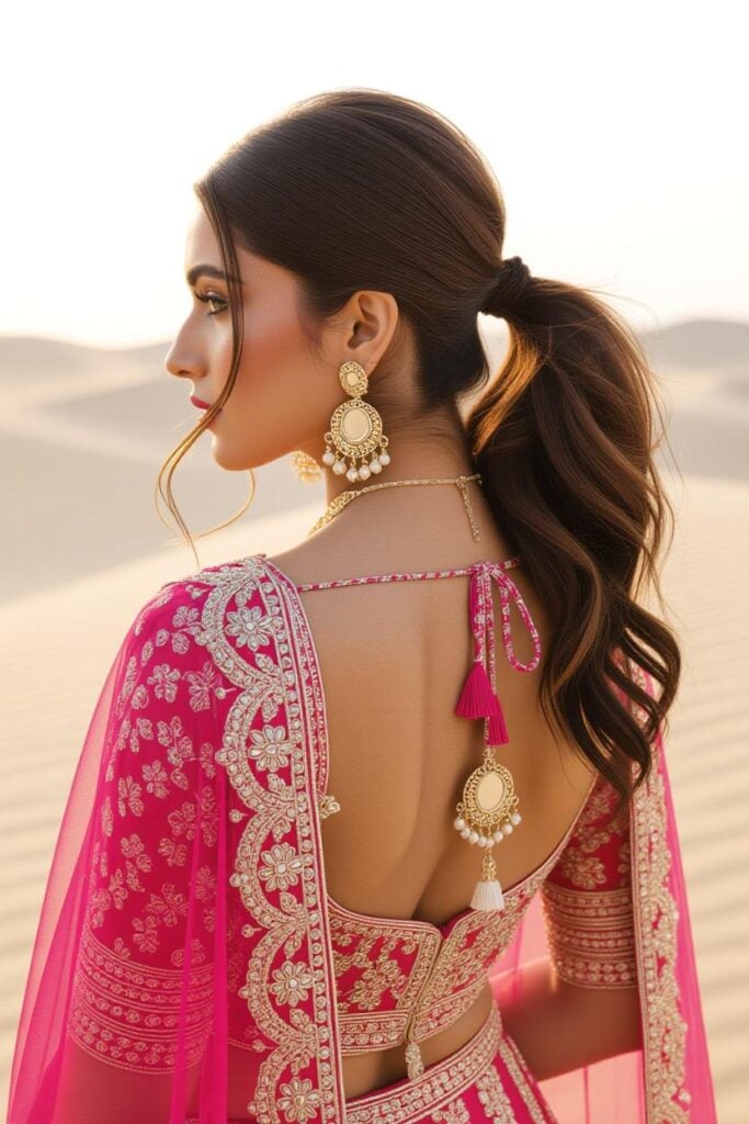 Bridal Hairstyles for Indian Weddings in 2025: Perfect Hair Styles on Lehenga, Saree & Gown Mirror Detailing Long Statement Choti