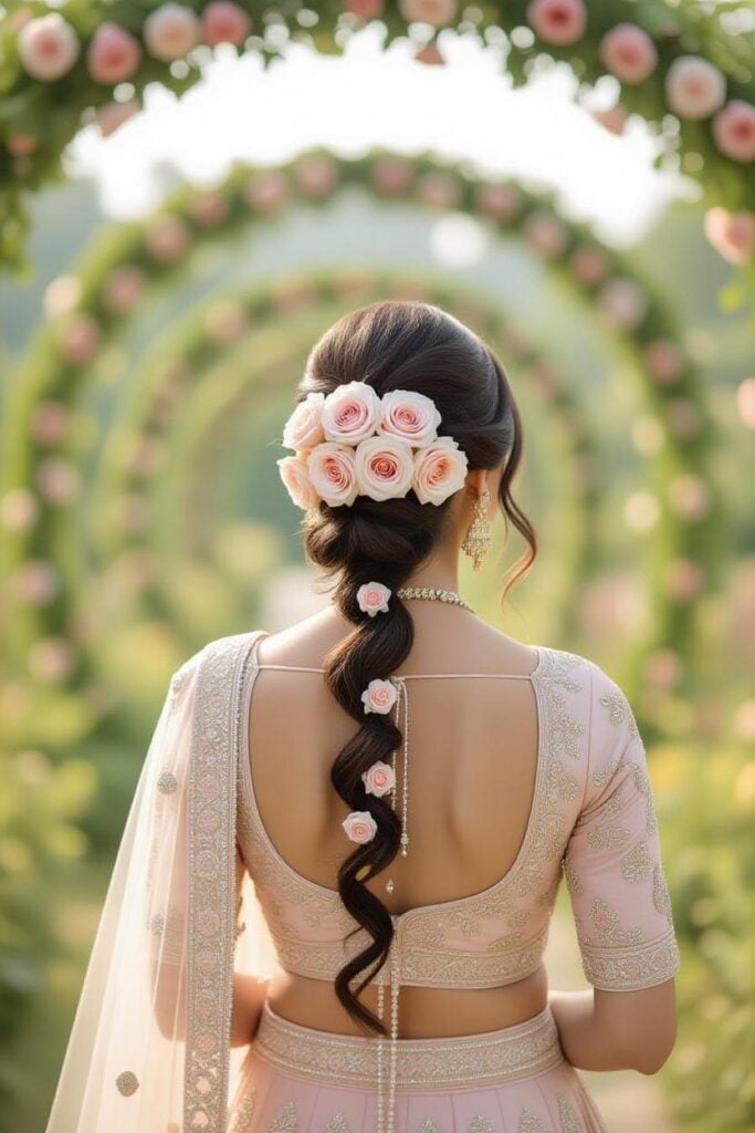 Bridal Hairstyles for Indian Weddings in 2025: Perfect Hair Styles on Lehenga, Saree & Gown Rose Garden Half-Twist Choti