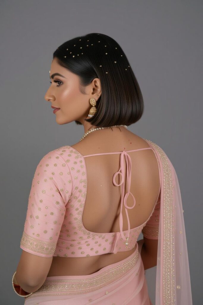 Bridal Hairstyles for Indian Weddings in 2025: Perfect Hair Styles on Lehenga, Saree & Gown Sleek Short Lob with Bindis