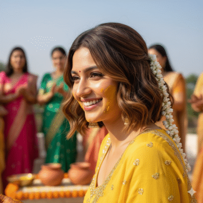Bridal Hairstyles for Indian Weddings in 2025: Perfect Hair Styles on Lehenga, Saree & Gown Textured Gajra Bob Choti