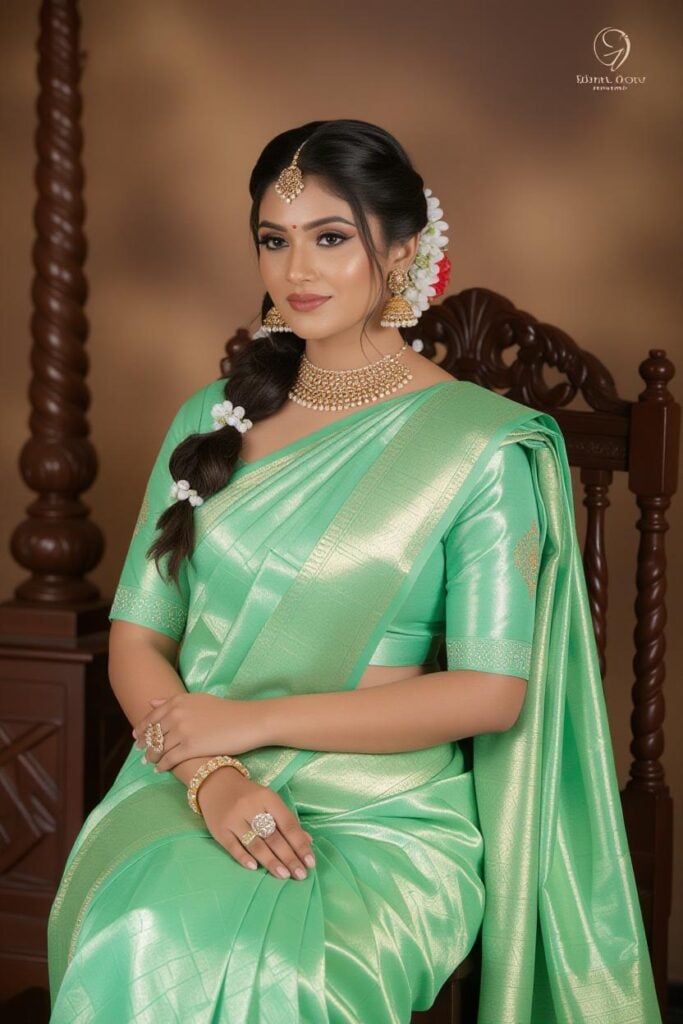 Bridal Hairstyles for Indian Weddings in 2025: Perfect Hair Styles on Lehenga, Saree & Gown Twisted Floral Long Gajra Clip Bun