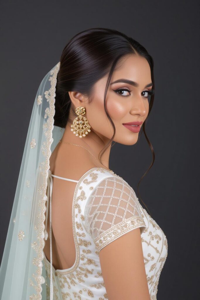 Bridal Hairstyles for Indian Weddings in 2025: Perfect Hair Styles on Lehenga, Saree & Gown Veil Draped Sleek Long Bun