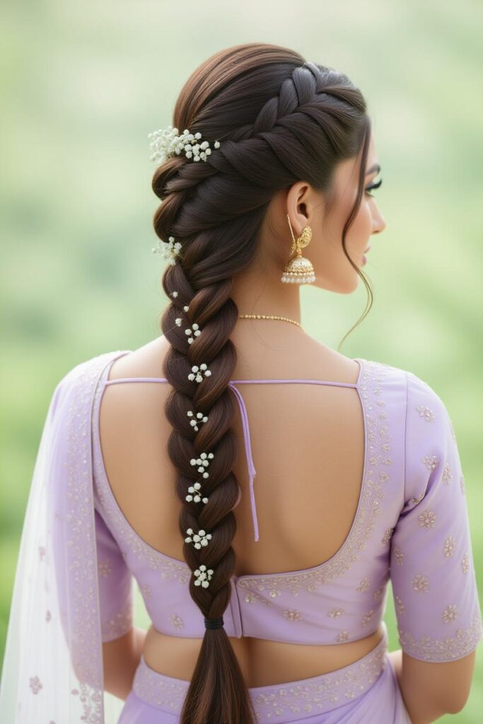 Bridal Hairstyles for Indian Weddings in 2025: Perfect Hair Styles on Lehenga, Saree & Gown Lavender Overdose Long Braid Bun