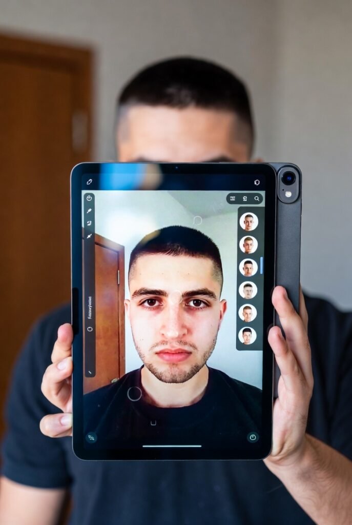 AI-designed buzz cut for men – custom app tech-forward experimental 2025