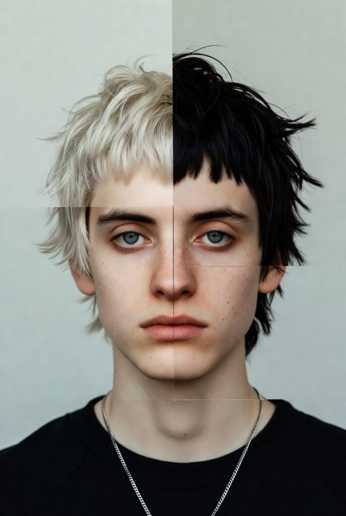 Asymmetric crew cut for men 2025 – #3-5 uneven sides, oval art skew.