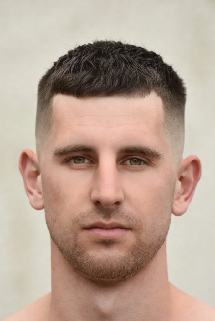 Basic taper crew cut for men – #4 to #0 nape, round versatile start.