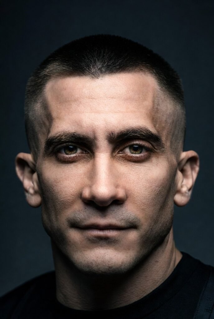 Structured butch crew cut for men 2025 – even #3 length, diamond face clean taper.