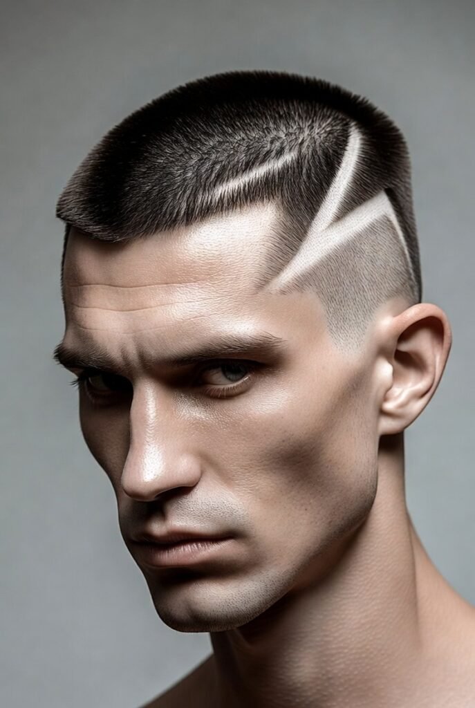 Geometric buzz cut for men – hard lines futuristic edgy 2025