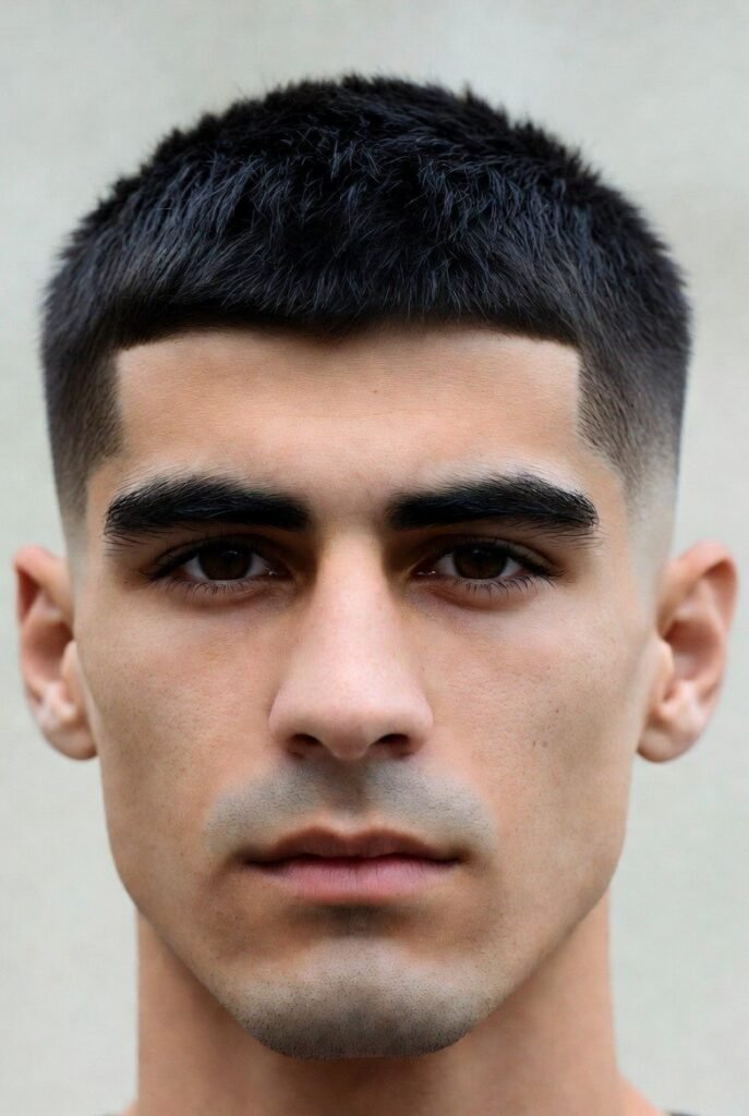 Mid fade buzz for men – smooth transition face-balancing modern