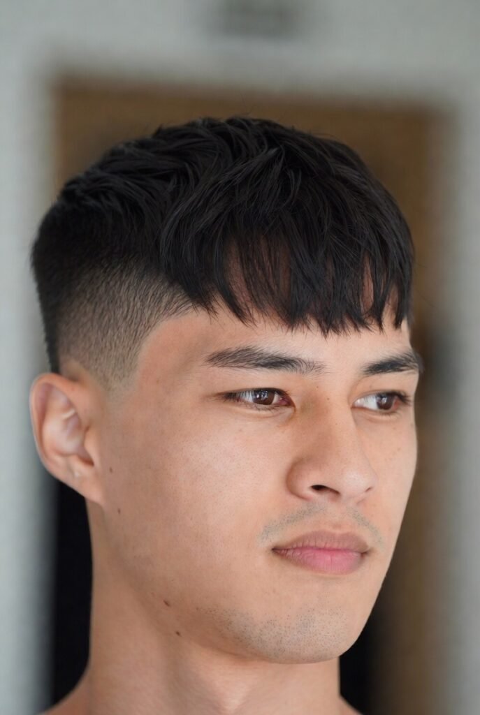 Square-soften crew cut for men 2025 – #4 fringed blend, jaw balance.