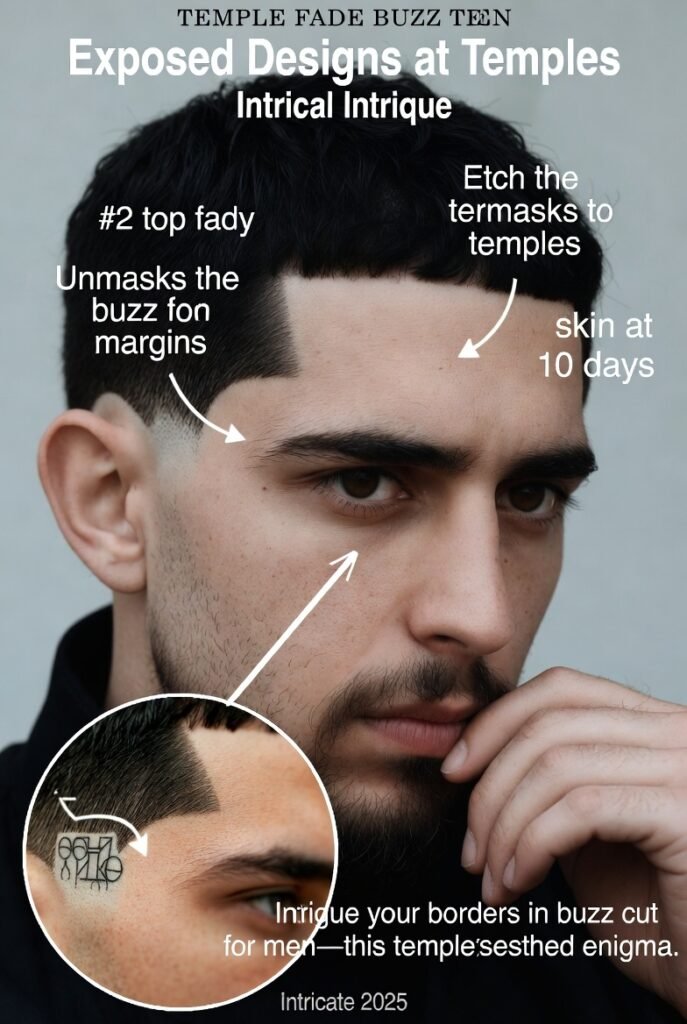 Temple fade buzz cut for men – exposed designs intricate edgy 2025