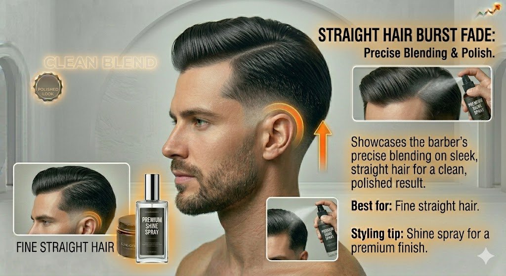 Straight Hair Burst Fade